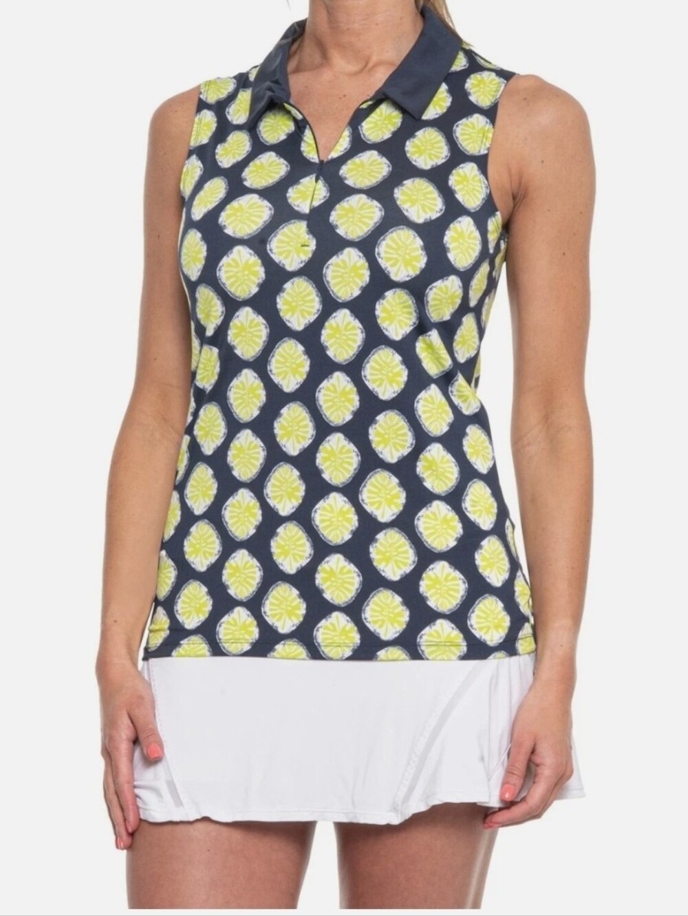 Tommy Bahama Navy Golf Tank Top with Yellow Lemon Medallion Print